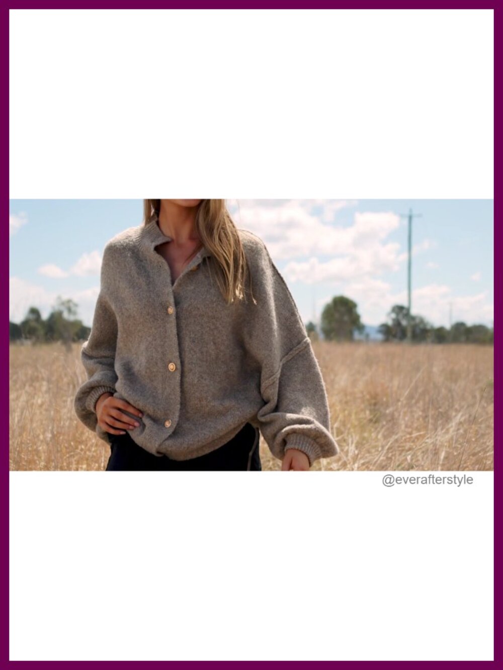 Women's Chunky Knit Button Down Cardigan Sweater Mock Neck Lantern Sleeve Jacket - Picture 6 of 6